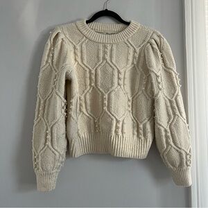 Marled Cream Sweater with Pearl Accents